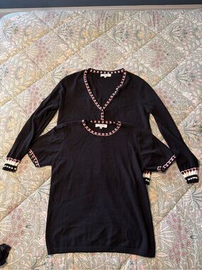 Christina Paris Black Sweater and Cardigan Set with Red & White Trim